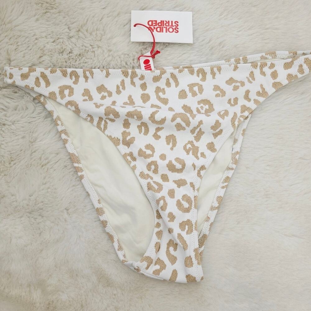 NEW SOLID & STRIPED Gold Leopard Print Jacquard Bikini Swim Bottom XL